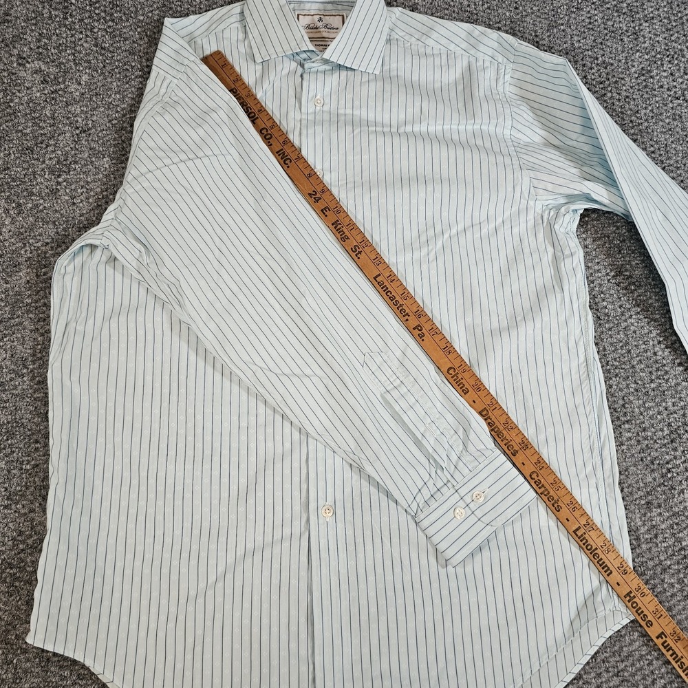 Brooks Brothers Luxury Thomas Mason Blue and White Pinstripe Button-Down Shirt - Picture 7 of 8
